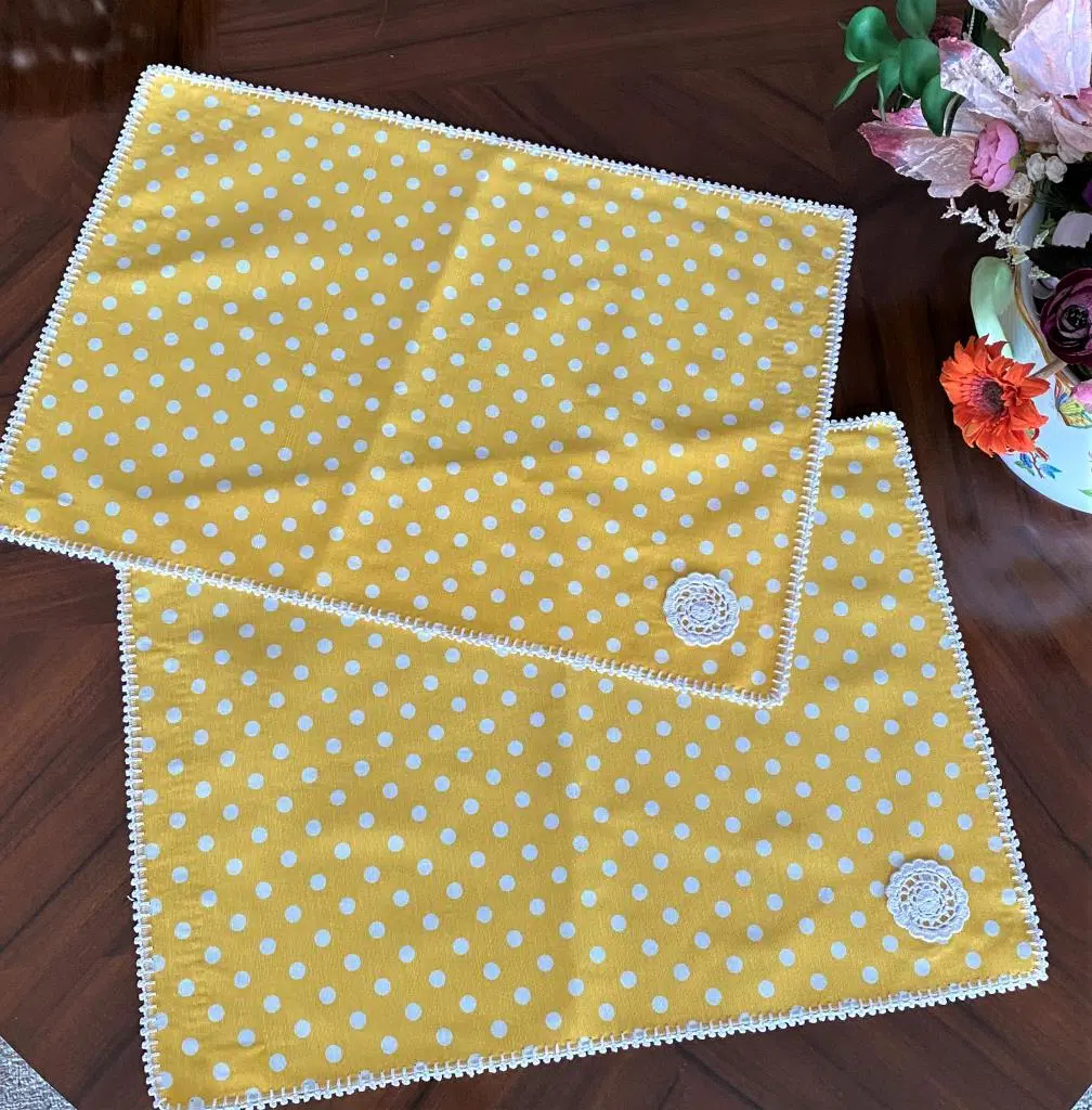 2 Adet Tığ İşi Duck Kumaş Sarı Amerikan Servis
