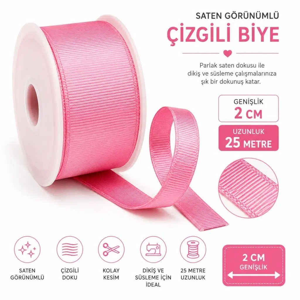 25 metre Pembe Saten Biye