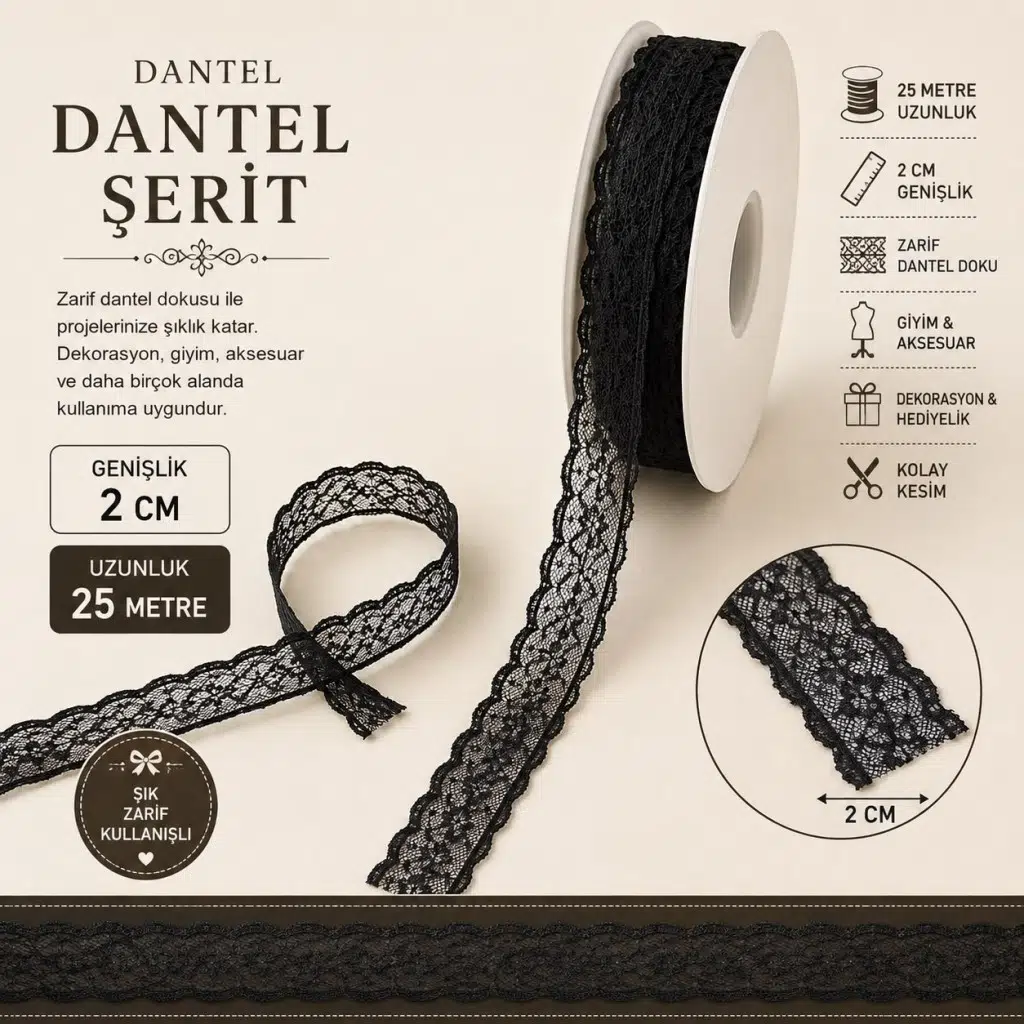 25 metre Siyah Dantel Kurdele