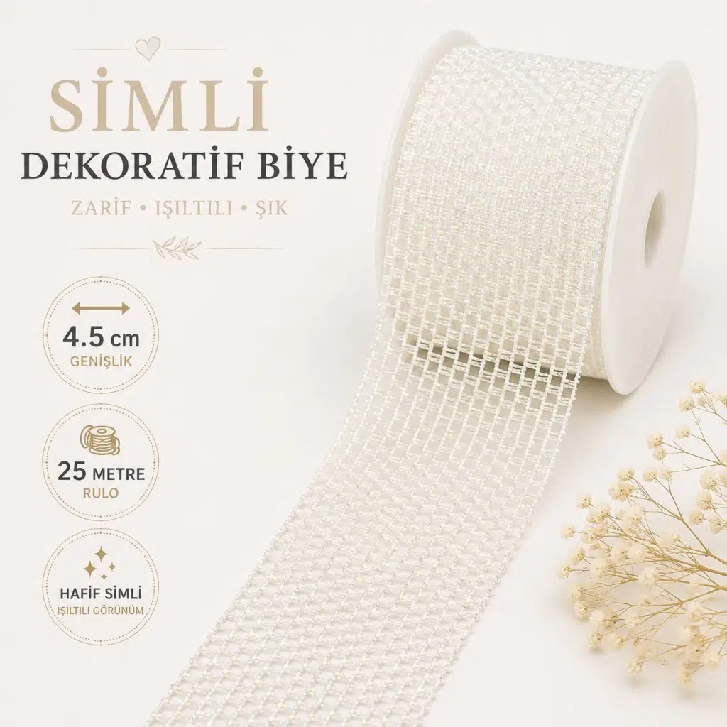 Beyaz Simli 4.5 cm Kurdele 25 metre