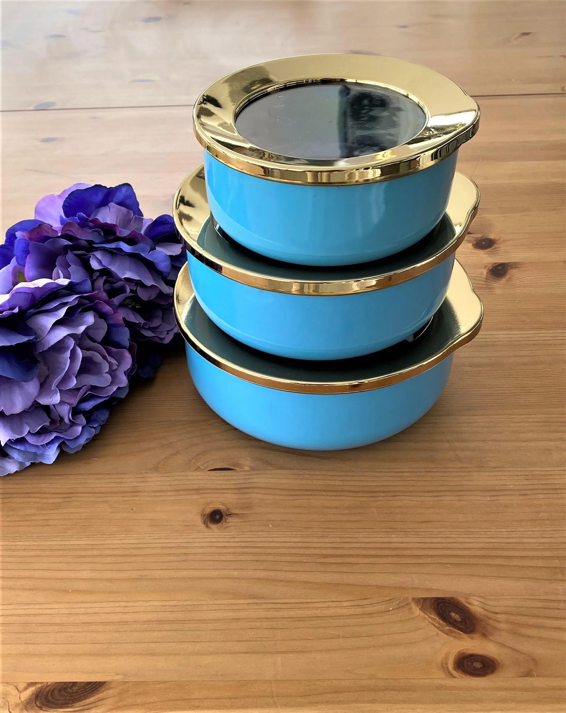 Emaye 3Lü Castrolli Turkuaz Saklama Seti