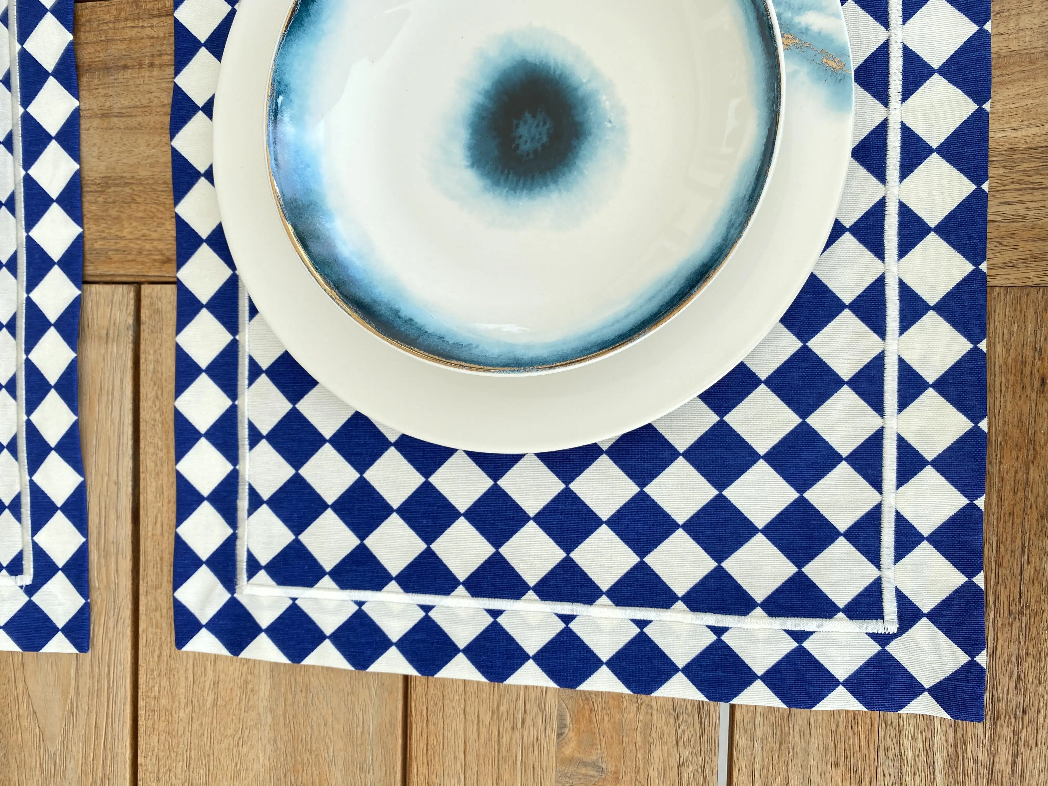 Lacivert Karo 2'Li Amerikan Servis