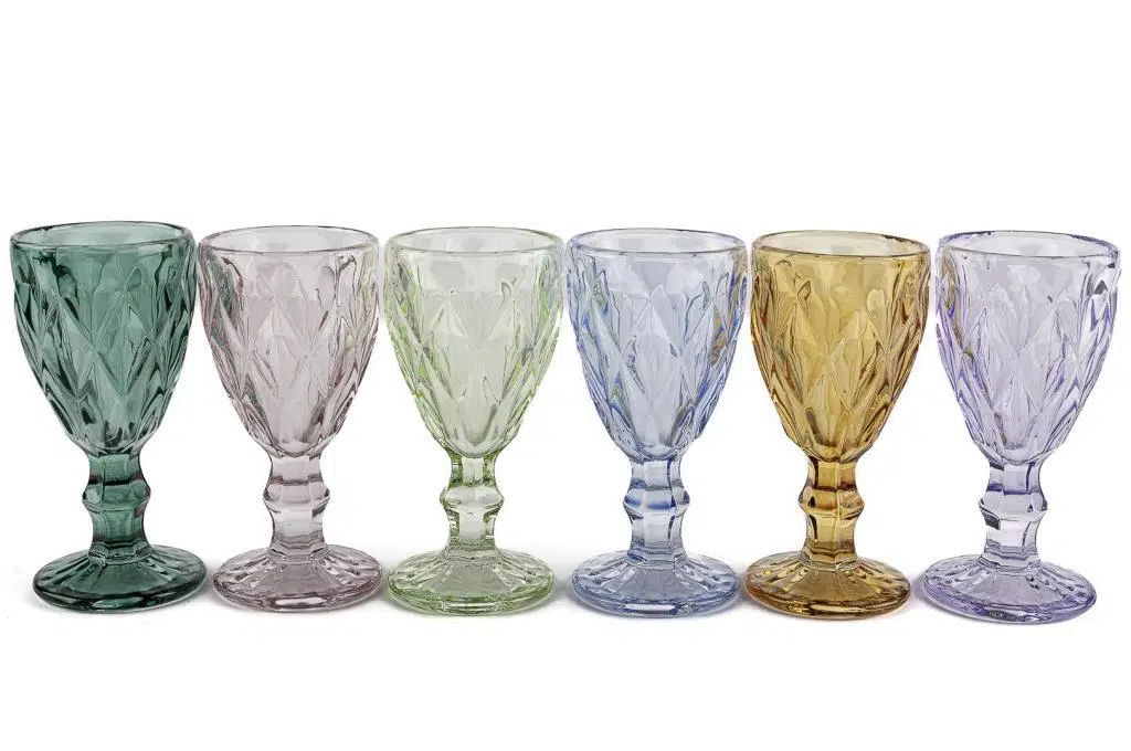 P361.378806 Renkli Kesmeli 6lı Cam Ayaklı Bardak 70 ml