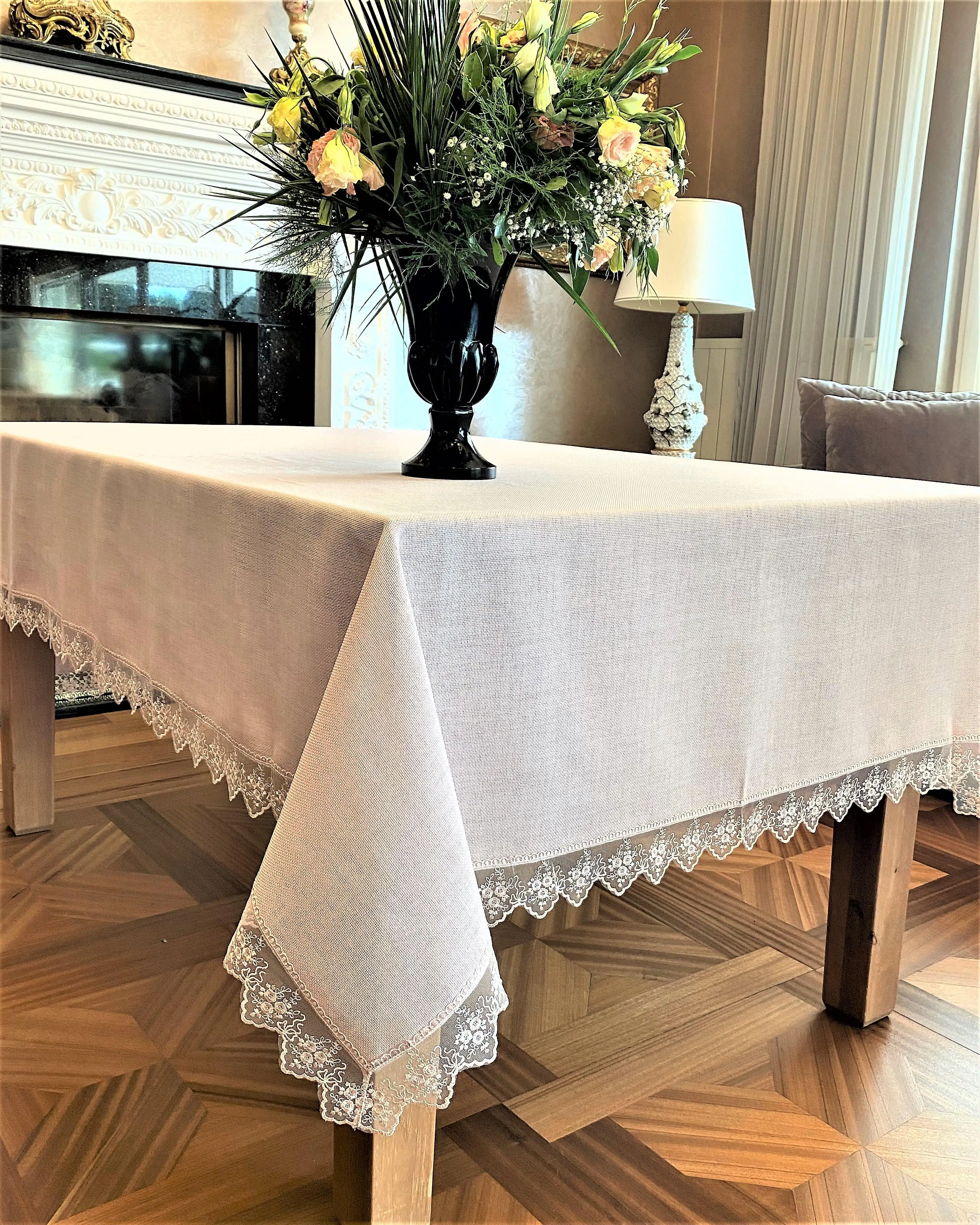 Pembe Dikdörtgen Keten Masa Örtüsü 2.40&1.50 cm