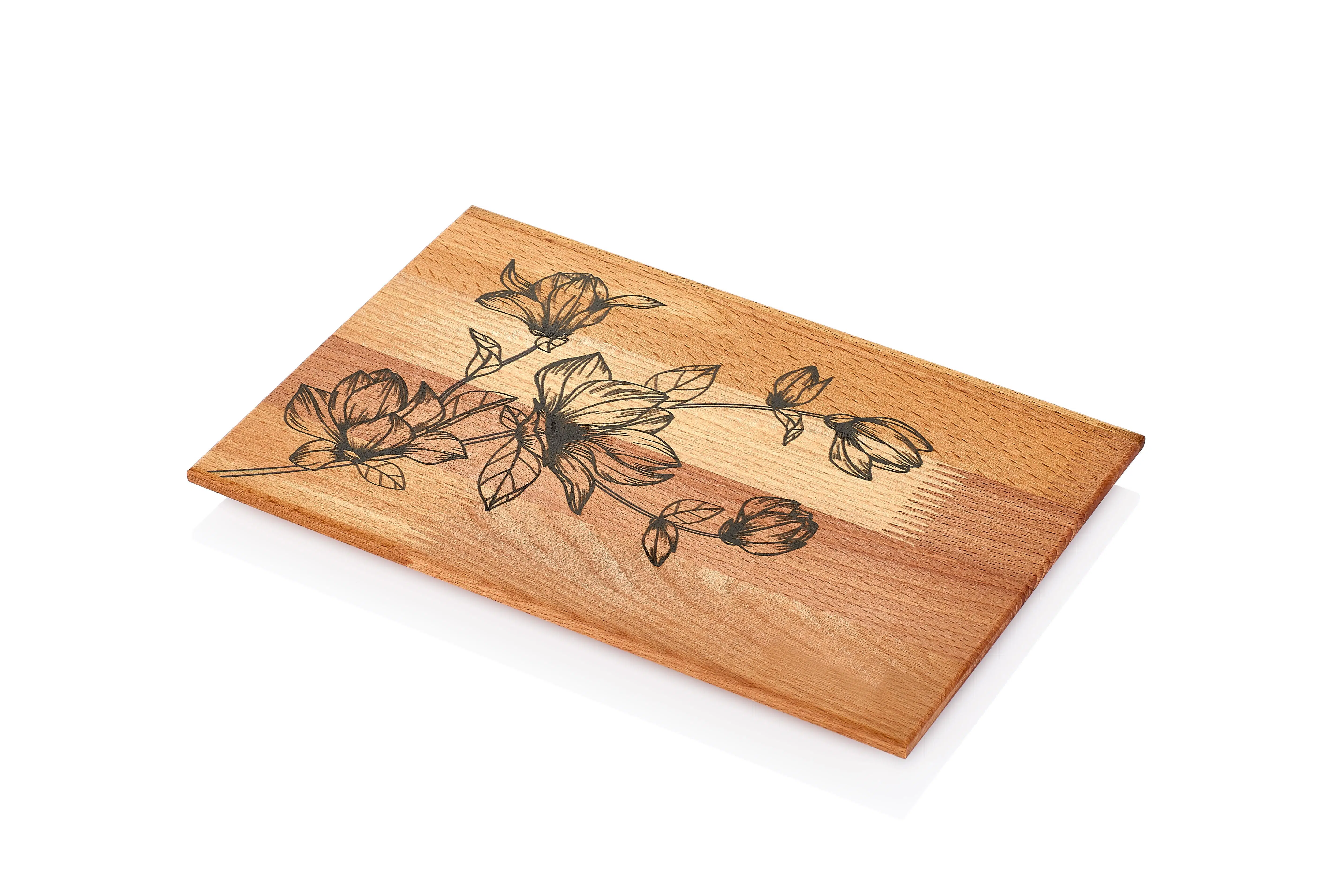 TABOO TAB-1185XS Gül Desenli Ahşap Tepsi